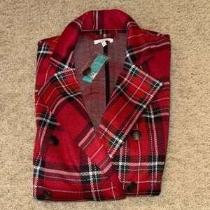 Maurices Red Plaid Double-Breasted Blazer